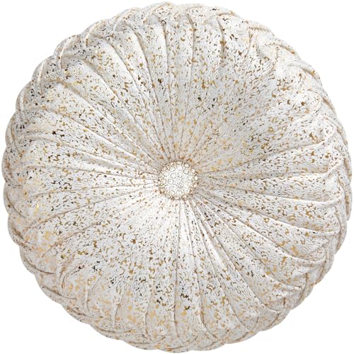 Image of EUCIOR Round Throw Pillows,Gold and White Throw Pillows,Soft Spandex Velvet Fabric,Pumpkin Pleated Handmade White Round Velvet Decorative Pillow for Sofa Bedroom Livingroom