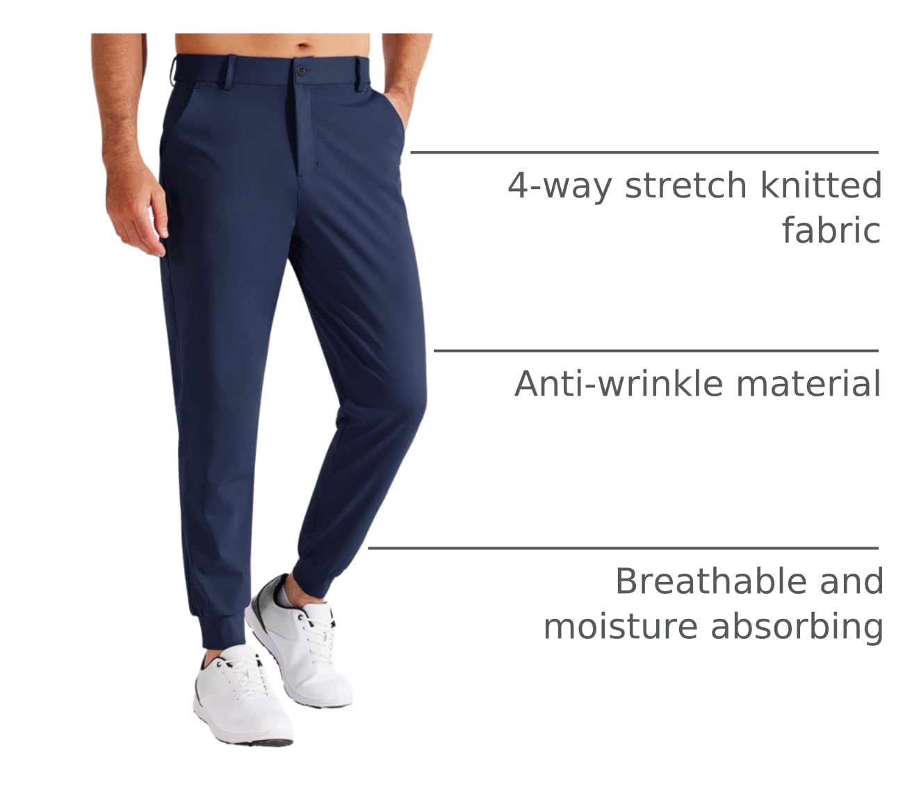 Libin Męskie spodnie golfowe joggery lekkie 3 kieszenie slim fit miękkie rozciągliwe zwężane sukienka robocza sportowa
