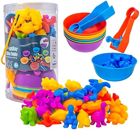 Naughtybro Dinosaur Counting Studying Exercise Set with Matching Sorting Bowls for Toddlers Ages 3-4, Shade Classification and Sensory Coaching STEM Academic Video games Toys Reward for Youngsters Boys Women