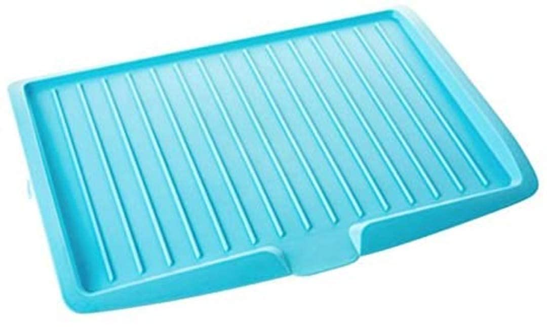 Premium Plastic Dish Drainer Tray with Side Drain | Sloping Kitchen Sink Drying Board for Plates, Cups, Bowls, Fruits & Vegetables | Quick-Dry, Countertop Drip Tray (Blue)-image-7