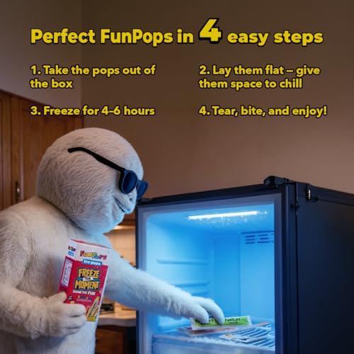 Image of FunPops Ice Pops | Ready-to-Freeze Fruit-Flavoured Ice Pops | 6 Flavours: Orange, Lime & Lemon, Pina Colada, Black Grape, Mango, Peach | Freeze - Cut - Enjoy | Pack of 12