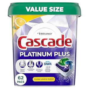 Cascade Platinum Plus Dishwasher Pods, Dish Detergent ActionPacs, Clean Lemon, 62 Count