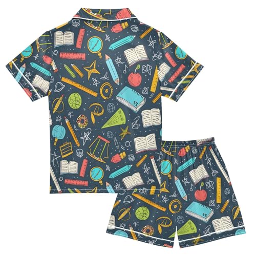ALAZA Educational Navy Blue Math Pajamas Satin Pajama Set Short Sleeve Button Down Sleepwear2