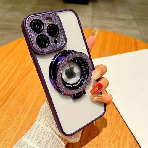 Coque iPhone 14 avec support béquille et protection d'objectif pailletée violette