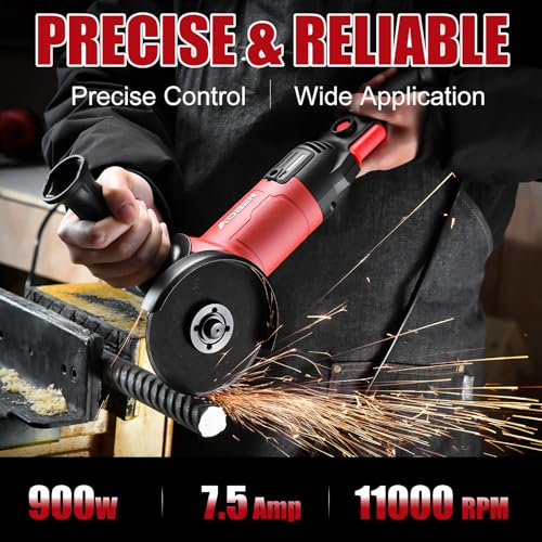Image of AOBEN 900W Angle Grinder 4-1 /2 inch | 7.5Amp, 11000 RPM, 6-Speed Corded Electric Cut off Tool with Switch Lock | for DIY & Metal Cutting, Grinding & Polishing