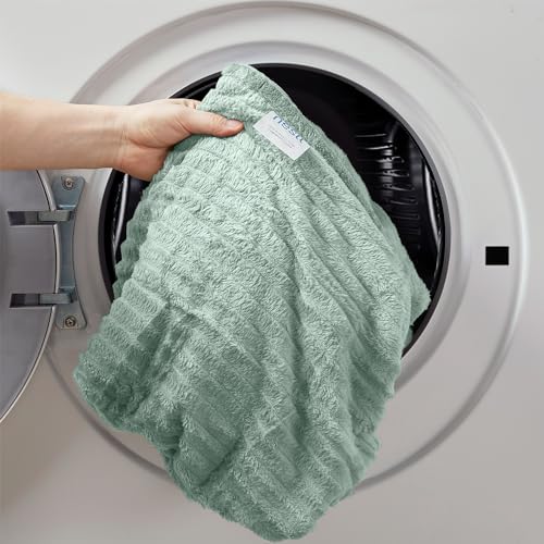 Image of Nestl Sage Green Microfiber Fleece Blanket, Queen Size, Lightweight, Soft, Cut Plush, 90 x 90 in