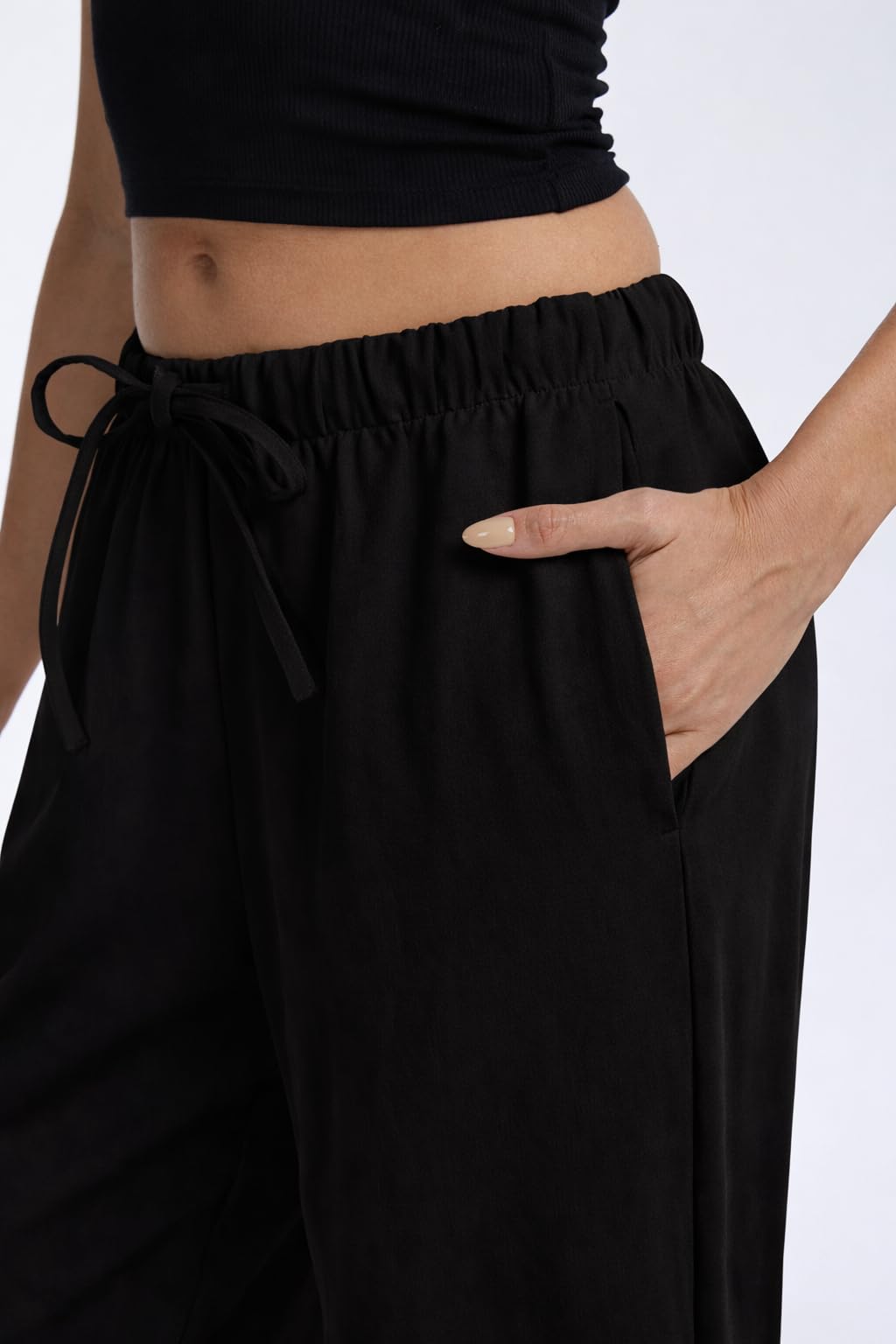 AnotherChill Women's Crepe Wide Leg Pants Casual Wrinkle Resistant Breathable Lightweight Trousers for Spring Summer — view 5
