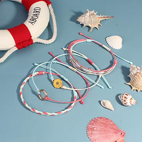 Image of Stackable Sunflower String Bracelets Cute Boho Braided Summer Beach Jewelry