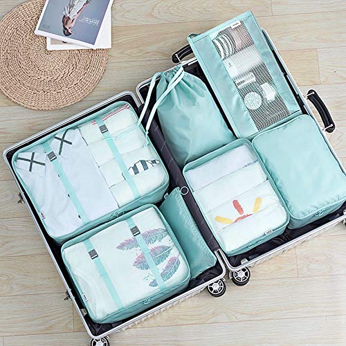 Packing Cubes for Travel-7Pcs Travel Cubes Set Foldable Suitcase Organizer Lightweight Luggage Storage Bags (Blue)