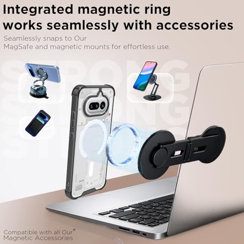 Image of RIGGEAR Shockproof Clear Hybrid Airbag Armor Magnetic Back Cover Case Compatible with MagSafe Accessories for Nothing Phone 4a 5G (Clear-Black TPU Bumper + Transparent PC)(White)
