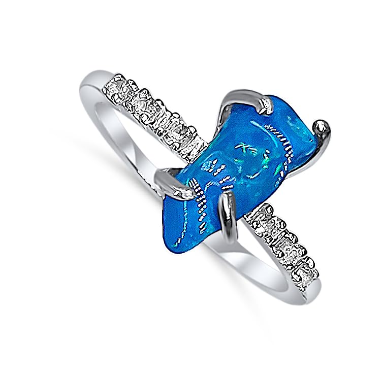 Real Raw Blue Opal Dainty Ring white Gold Birthstone gift for sister daughter niece Christmas birthday Uniquelan Jewelry (blue-opal, 8)