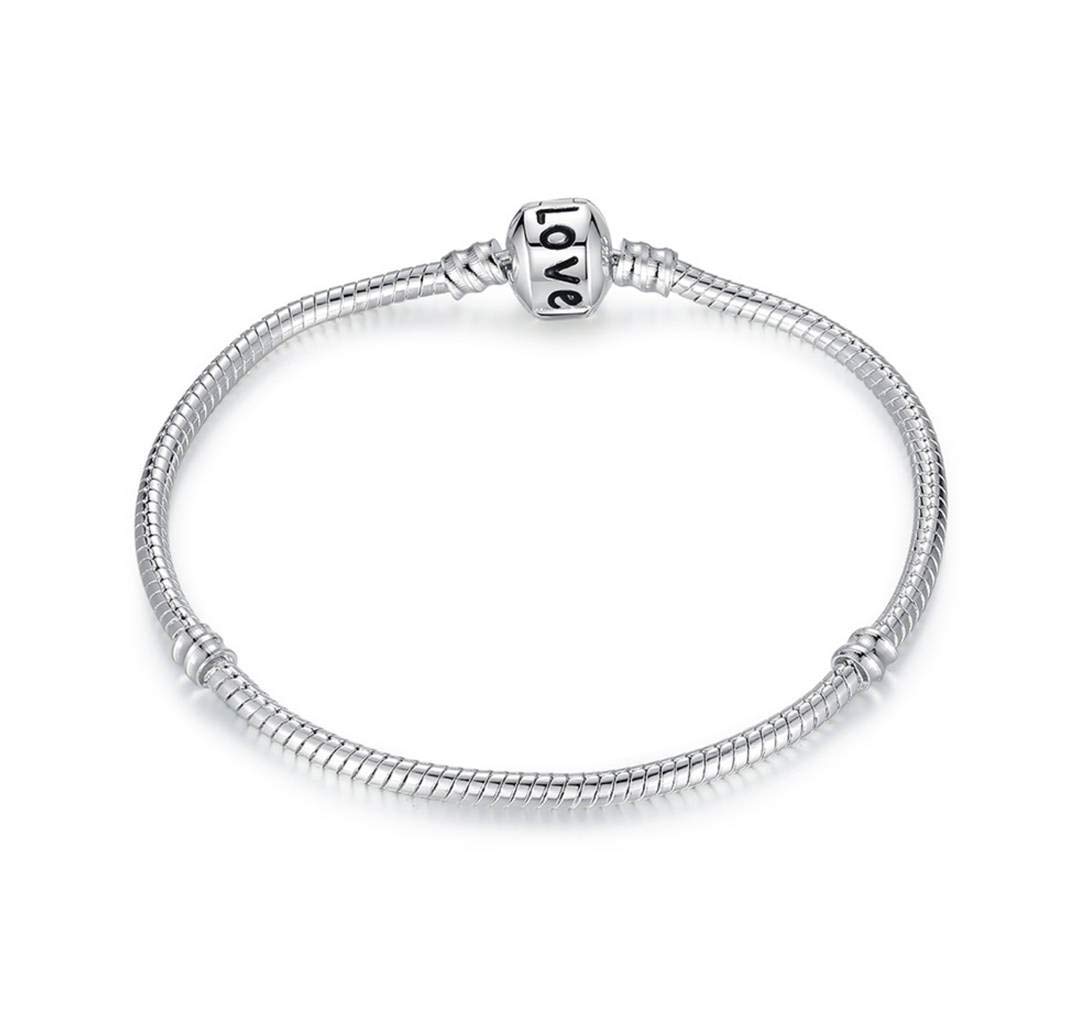 Snake Chain Charm Bracelet, Snap, Silver Plated Alloy