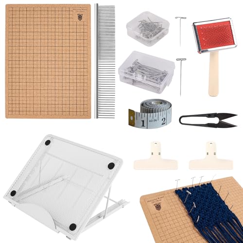AIIQESBT 108 Pcs Macrame Board Set 12 16 Wood Macrame Board Stand with Metal Adjustable Holder for Braiding Cording Bracelet Creating