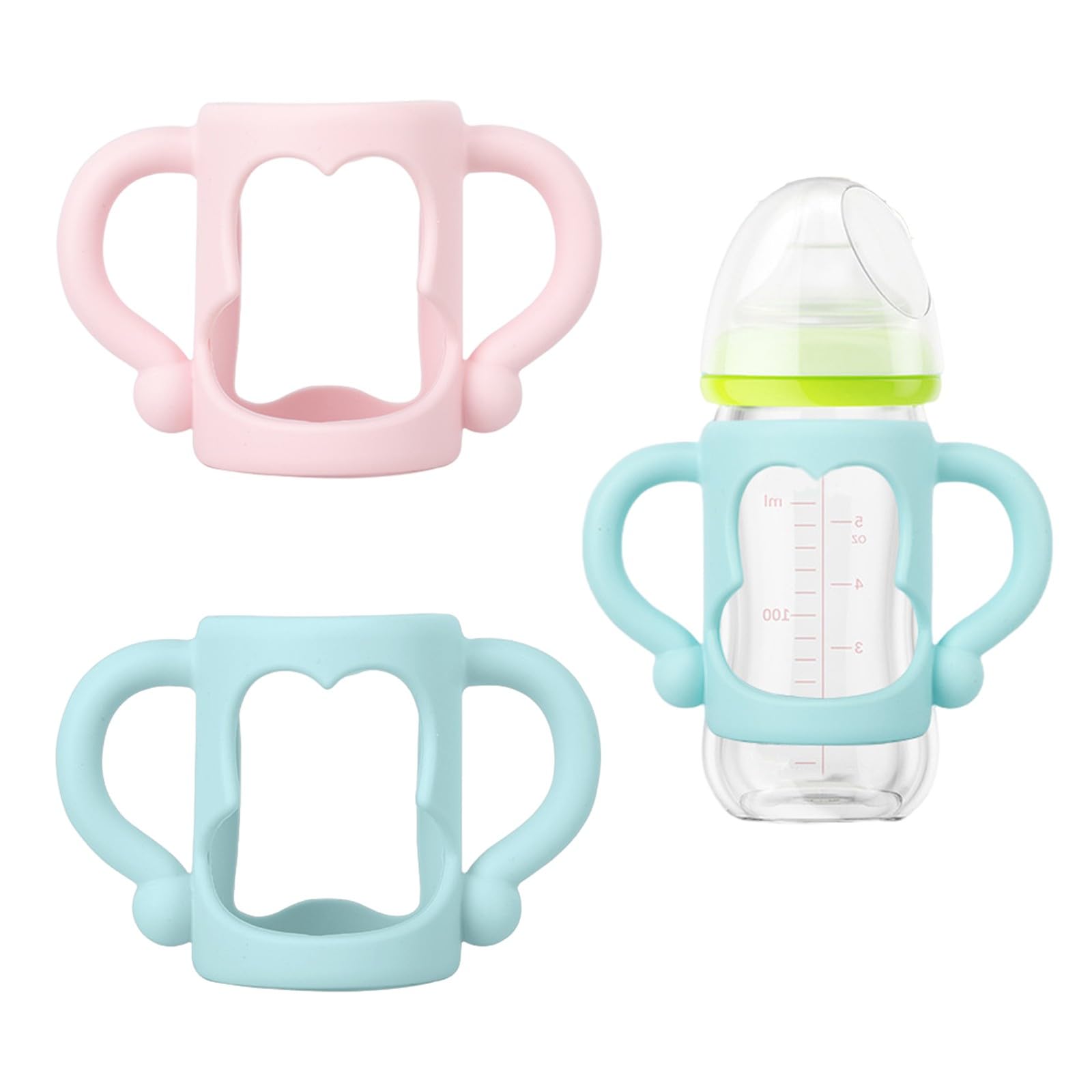 2 Pezzi Manici per Biberon, Maniglia per Bottiglia di Ampio Calibro, Impugnatura per Biberon Silicone, Baby Feeding Portaborraccia, per Biberon con Diametro Esterno Superiore a 5cm, per tenere