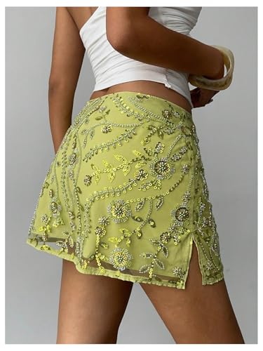 SweatyRocks Women's Sequin Skirts Floral Mesh Glitter Sparkly Y2K Mini Skirt2