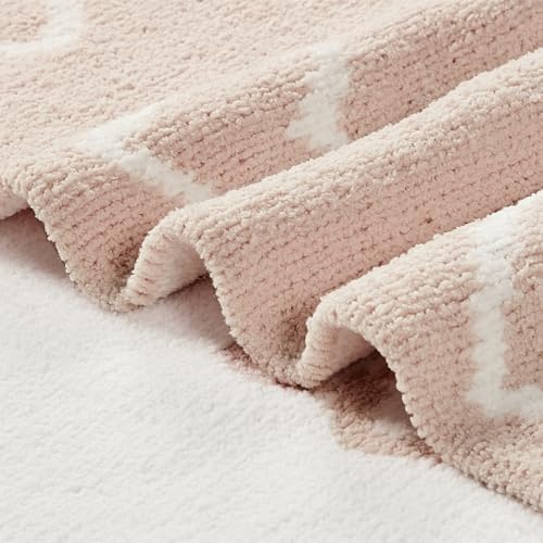 Image of CREVENT 30 inchX40 inch Cozy Soft Warm Chenille Baby Blanket for Girls Boys, Newborn Essentials for Infant, Baby Shower Receiving Gift - Pink Heart