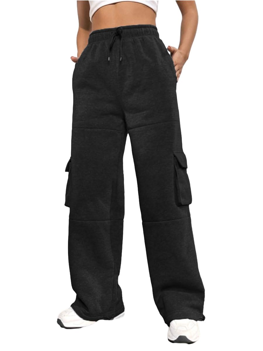 NuofengkuduFleece Straight Leg Tracksuit Bottoms Drawstring 4 Pockets Joggers Pants Ladies Jogging Trouser Sweatpants Casual