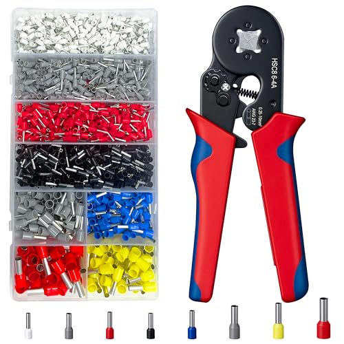 KELAV Crimpadora Terminales Electricos,1800 Piezas Terminales Eléctricos,0,25-10mm²,Rojo Oscuro Alicates de Crimpado,Herramienta Crimpado de Cable Autoajustable,Crimpadora,Kit Instalación