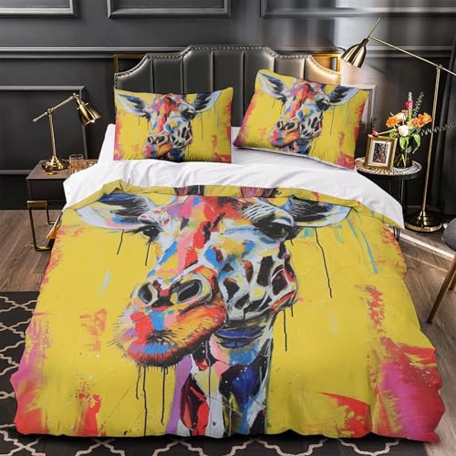 Housse de couette girafe colorée lit King anti-plis ensemble de literie doux - 4