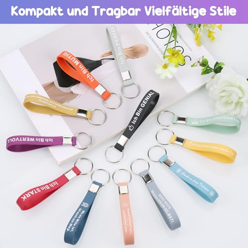 Huiguli 24 Stück Inspirierenden Schlüsselanhänger, Silikon Schlüsselanhänger auf Deutsch mit Motivierende Botschaften, Sprüchen Ermutigung Geschenk für Mitarbeiter Kollegen Teenager Lehrer