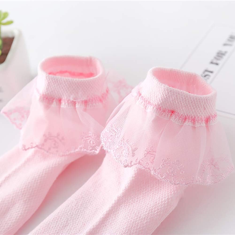 Looching 4 Pairs Toddler Baby Girls Lace Princess Socks Cotton Ruffled Solid Ankle Socks - Image 2