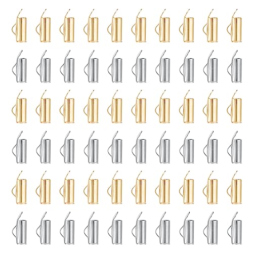 UNICRAFTALE 100Pcs 2Couleurs 304 Tubes de Fermoir à Glissière Acier Inoxydable Embout de Glissière de 3mm de Diamètre Intérieur du Tube D'Extrémité de Cordon Barre D'Extrémité de Collier de Sertissage