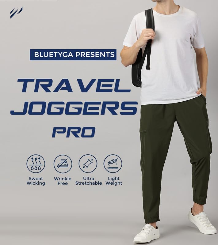 Image of BLUE TYGA Travel Joggers Pro for Men | Ultrastretch, Wrinkle Free & Sweat Wicking Travel Joggers | Quick Dry & Odour Control Joggers for Travelling