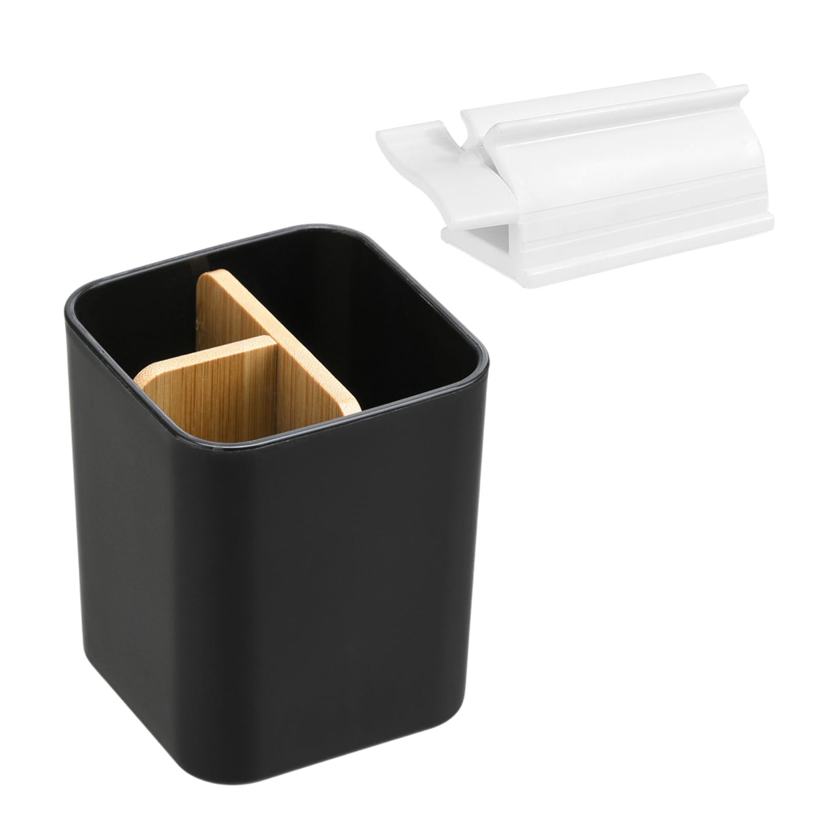 Porte Brosse à Dents Noir Détachable Support Brosse a Dent Electrique avec 3 Compartiments Organisateur Salle de Bain avec Presse Tube Dentifrice pour Famille, Salle de Bain, Cuisine