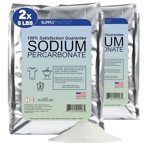 Supply Masters Sodium Percarbonate Powder 2 Pack (10 lbs Total) – Oxygen Bleach Alternative & Stain Remover – Multi-Purpose Cleaner for Laundry, Carpets, Tile, Grout, Decks, Kitchens & Outdoor Areas