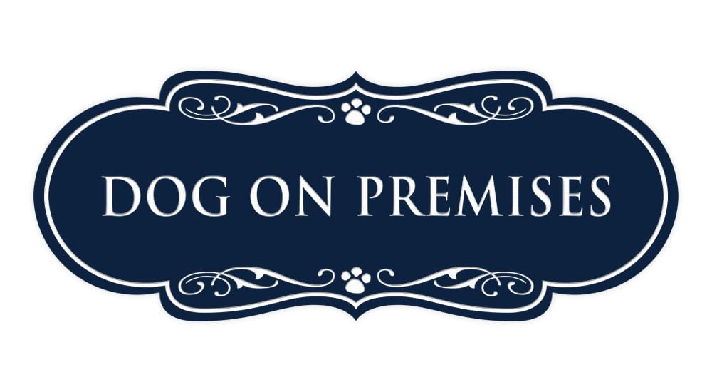 Designer Paws, Dog On Premises Sign (Navy Blue/White) - Large 2 Pack