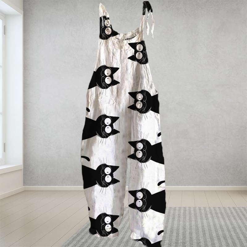 MARSVOVO Womens Overalls Plus Size Loose Fit Animal Print Sleeveless Jumpsuit Wide Leg Romper Casual Jumpsuits with Pockets