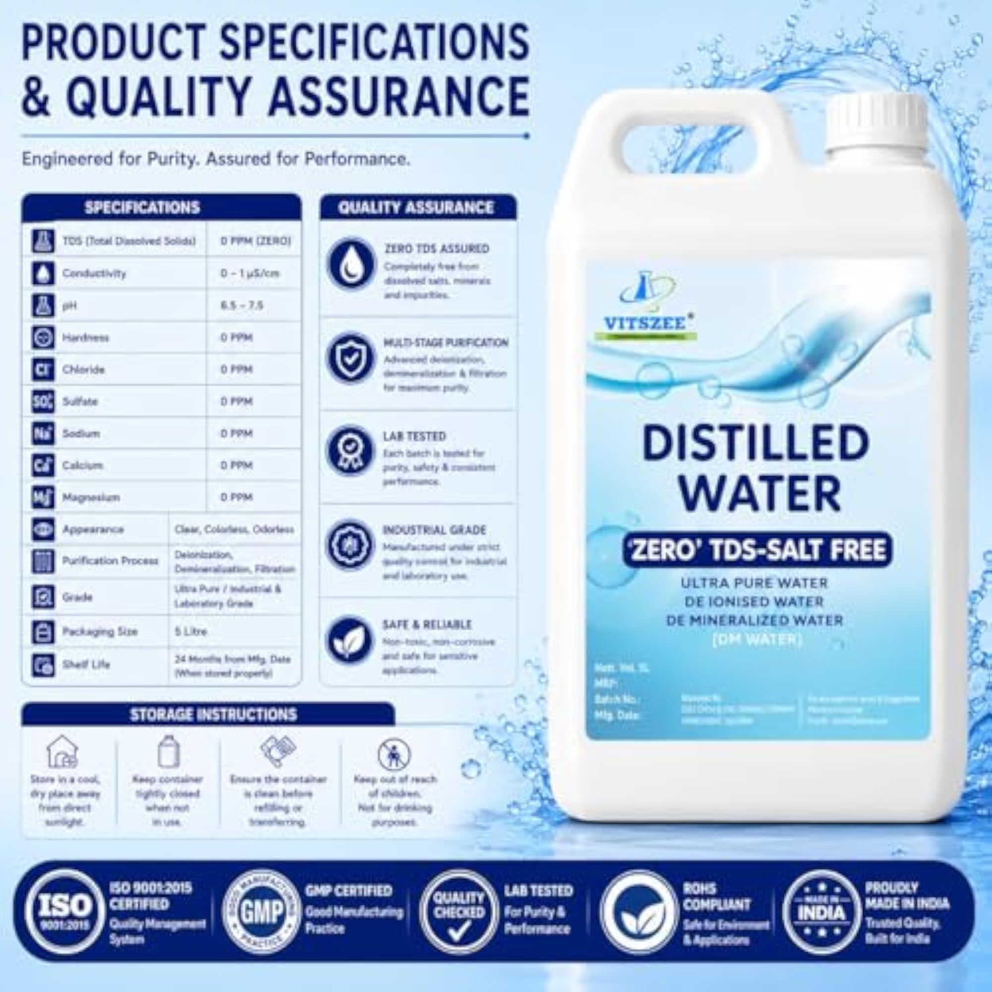 Zero TDS Ultra Pure Di-Ionised Distilled Water 5 Litre