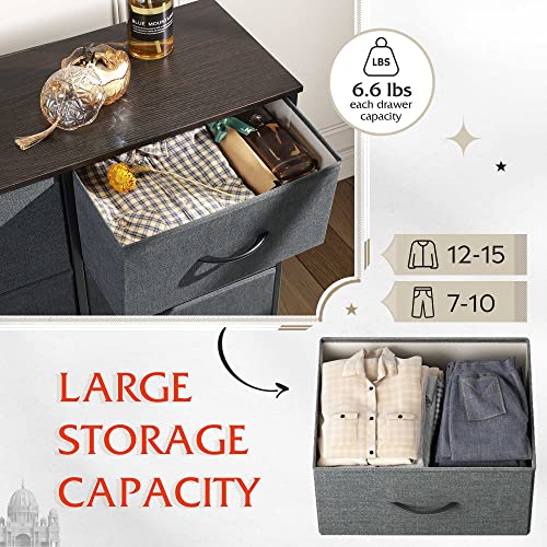 Wlive 10-Drawer Dresser, Fabric Storage Tower For Bedroom, Hallway, Nursery, Closets, Tall Chest Organizer Unit With Textured Print Fabric Bins, Steel Frame, Wood Top, Easy Pull Handle, Dark Grey #TOP3