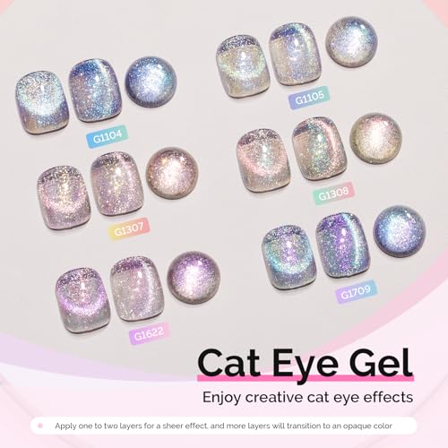 Image of MelodySusie Glitter Cat Eye Gel Nail Polish Set 6 PCS, 15ml 0.5 Fl Oz Holographic Magnetic Nail Polish with Magnet, UV Nail Polish for Nail Art Manicure Salon DIY at Home
