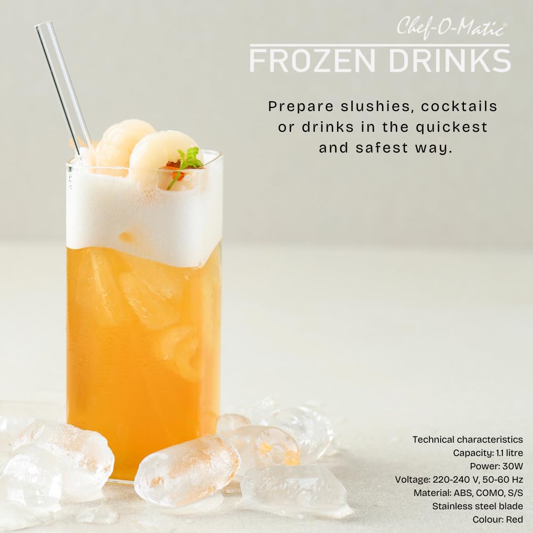 Hachoir à glace électrique Frozen Drinks, lame en acier inoxydable, capacité 1,1 L, granités, cocktails, boissons froides, combinés, yaourt glacé, 30 W, haché fin et épais.