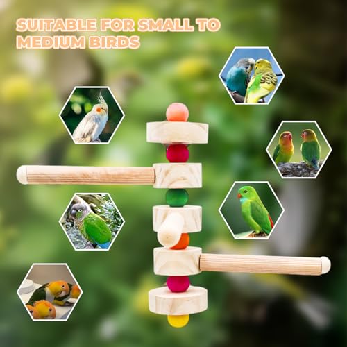 Image of Bird Perches, Wooden Bird Cage Perch with Angle Adjustable Design, Parrot Cage Accessories, Bird Toys, Parrot Perch for Budgie, Lovebird, Parakeet, Cockatiel, Quaker, Caique, Small to Medium Birds