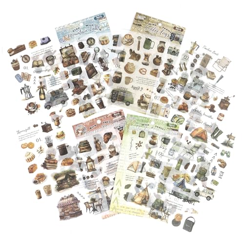 OKUPAN Vintage Coffee Washi Stickers for Scrapbooking 270+ Aesthetic Cafe Food Dessert Baking & Camping Stickers for Journals Planners & DIY Crafts