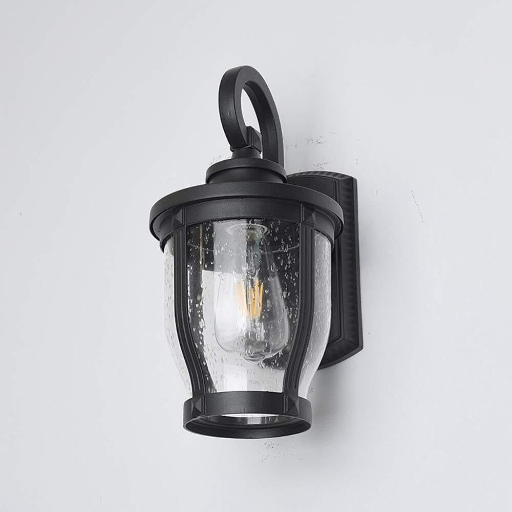Lampa Ogrodowa,Lampy Kinkiet Zewnętrzny Aluminiowy Z Przezroczystym Szklanym Mocowaniem Ściennym, Czarny, Wodoodporny, E27, Latarnia Do Ogrodu, Balkonu I Ganku Oprawa Ogrodowa