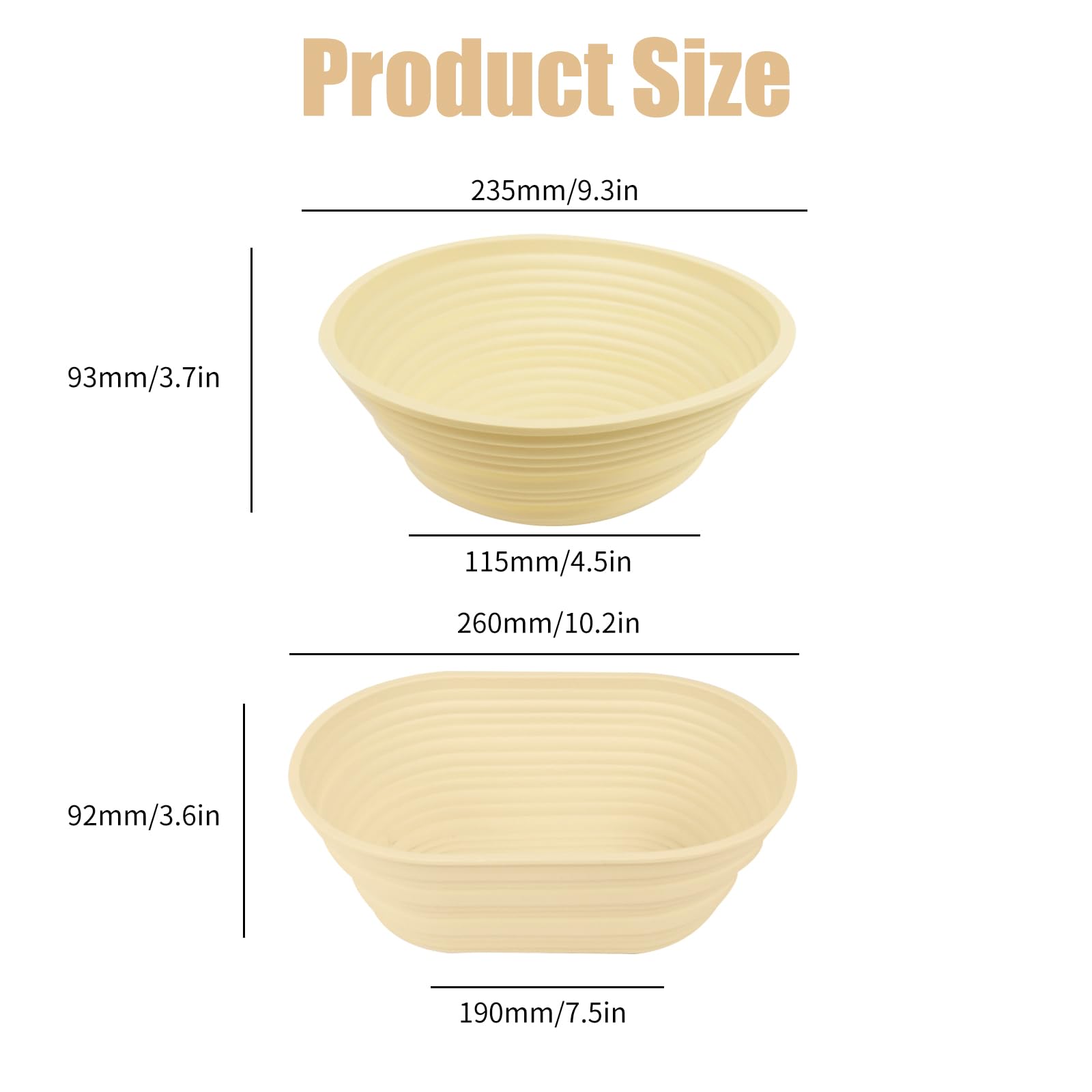 OBEST Lot de 2 paniers de fermentation en silicone - Ovales et ronds - Panier de fermentation pliable en silicone - Convient pour le pain au levain et la pizza