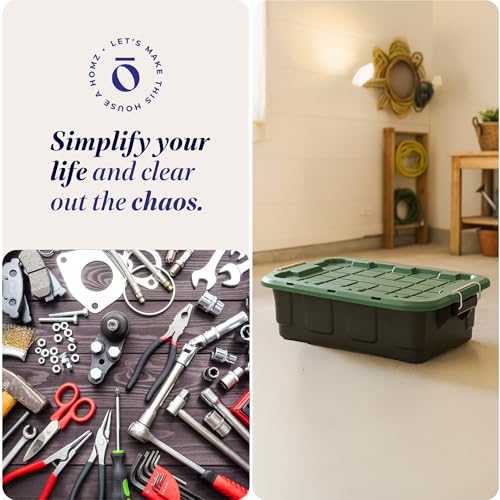 Image of HOMZ 2 Pack 10-Gallon Plastic Stackable Storage Bin with Lid, Container Box with Latching Handles for Home Garage Organization, Black /Green