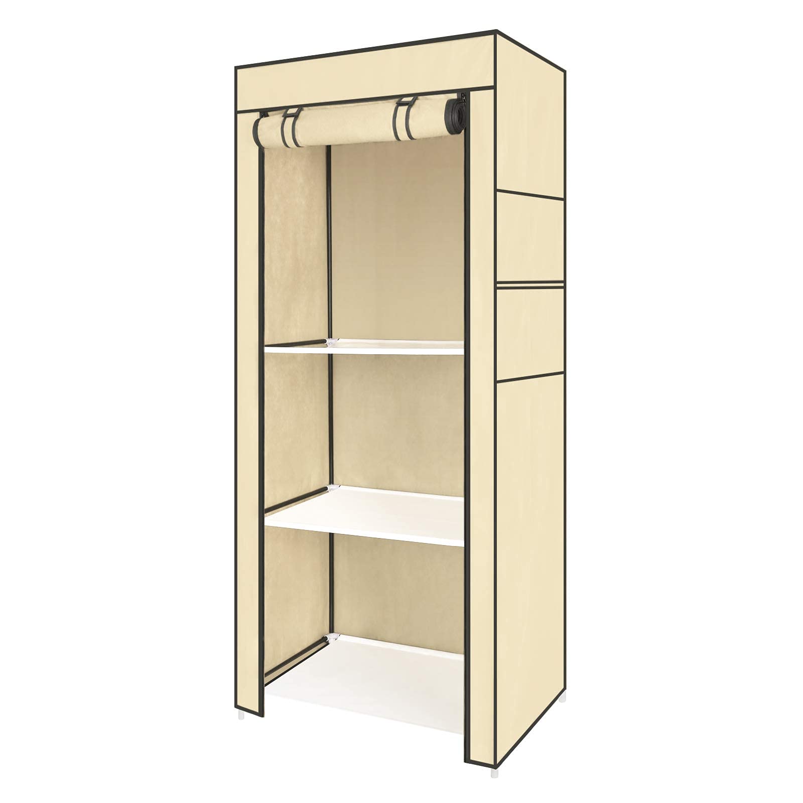 Youyijia 149x70x45cm Portable Wardrobe Single Canvas Wardrobe Clothes Storage Organizer with Hanging Rail Foldable Closet for Clothes, Toys, Shoes, Bags, Living Room, Bedroom, Cloakroom (Cream)