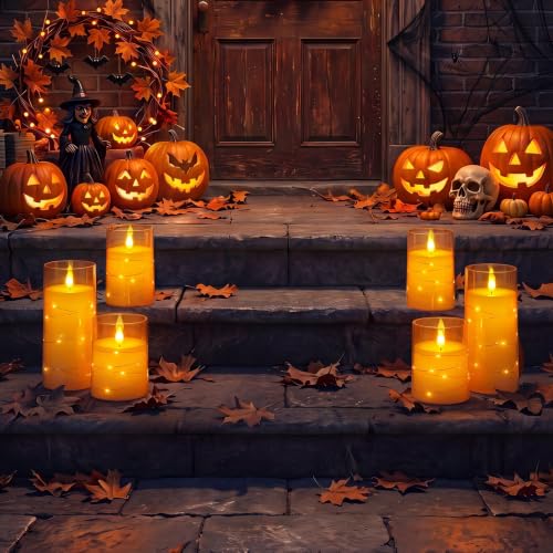 Image of Homemory Halloween Flameless Candles, Orange LED Pillar Candles, Fall Decor