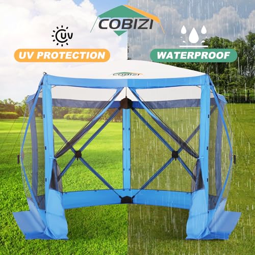 Image of COBIZI 10x10 FT Pop up Gazebo, Popup Canopy Tent,Instant Screened in Gazebos, Waterproof Portable Outdoor Small Screen Tents Sun Shelter,carpas para Patio for Camping, Garden and Backyard,Blue