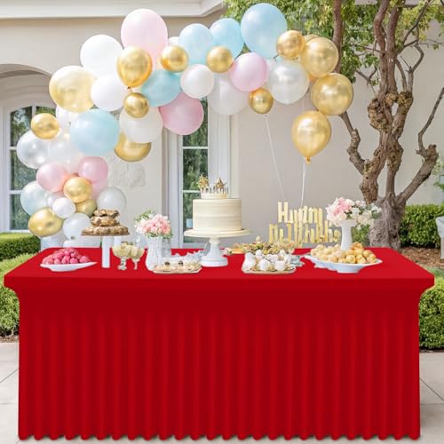 Image of Smiry 2 Pack Spandex Elastic Fitted Table Cloth Skirt for 6FT Table | Stretch Washable Table Cloth, Banquet Table Cover for Wedding, Party, Indoor & Trade Shows, (Red, 72Lx36Wx30H)