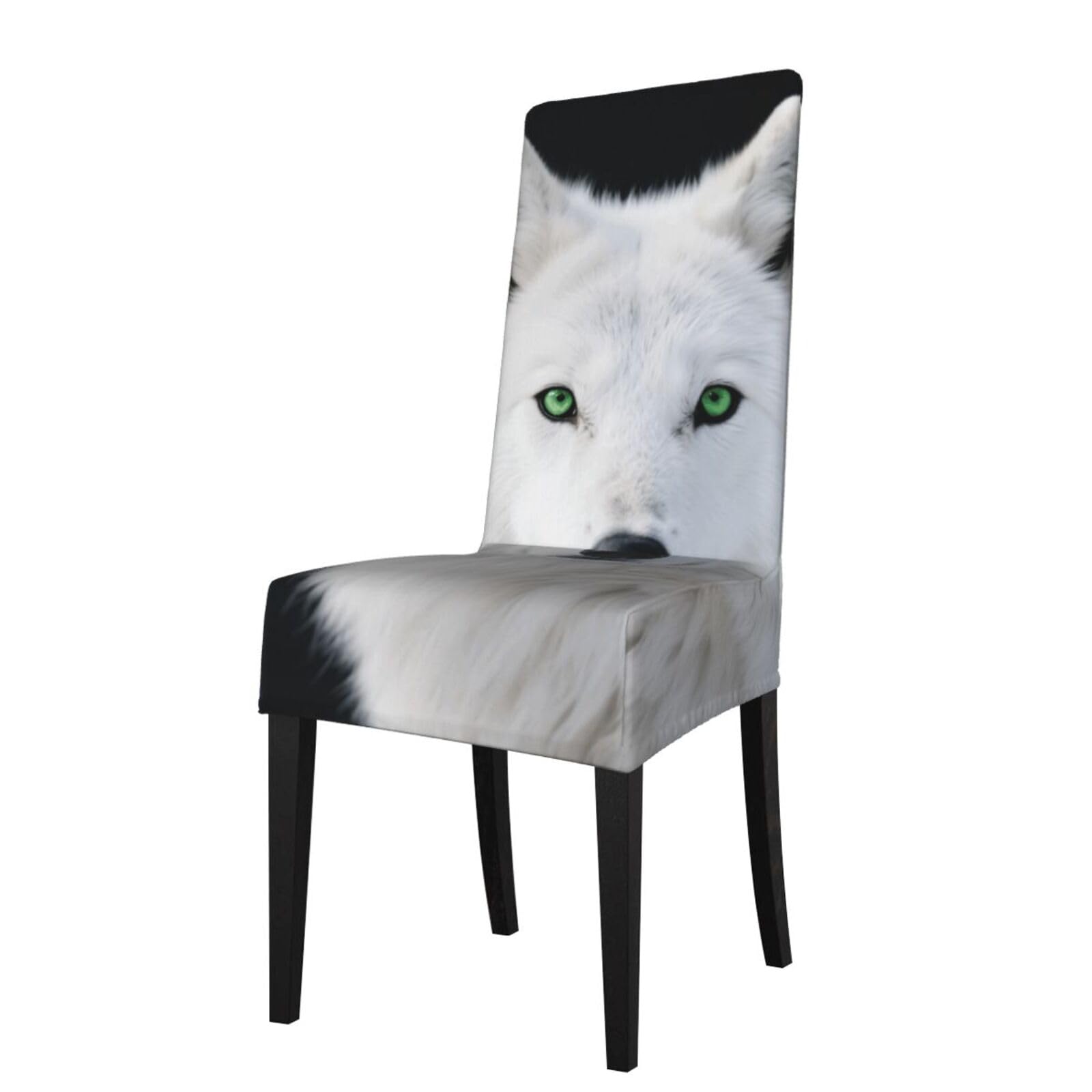 Fodpand Black Cool White Wolf With Green Eyes Dining Room Chair Cover Stretch Parsons Chair Slipcovers Removable Washable Chair Protectors Cover High Elastic Seat Protector For Home,Kitchen, Hotel, Banquet