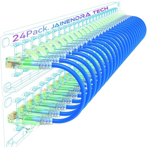 Image of Cat6 Ethernet Patch Cable 24-Pack (7 ft) - Technician Grade Slim & Flexible LAN Cables - Gigabit RJ45 Network Patch Cord for Switch, Patch Panel, Router, Server Rack- Gold-Plated