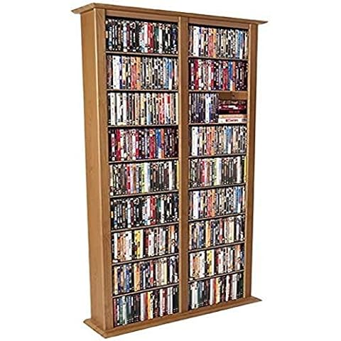 Venture Horizon Media Storage Tower Cabinet Double - 76” High Wall Rack - Oak Cover