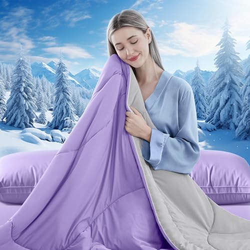 Image of Cooling Comforter King Size, Double-Sided Cooling Blanket for Hot Sleepers & Night Sweats, Arc-Chill Q-Max > 0.4 Breathable Ice Blanket, Lightweight Cold Comforter (108''x90'', Purple)