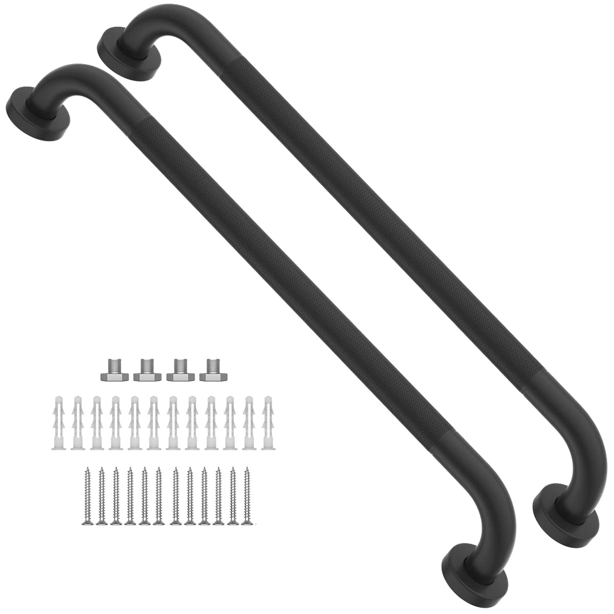 Munzong - Juego de 2 barras de agarre antideslizantes de 24 pulgadas para ducha, color negro aceitado de 1.25 pulgadas de diámetro, barra de agarre de baño moleteada, barra de equilibrio de baño