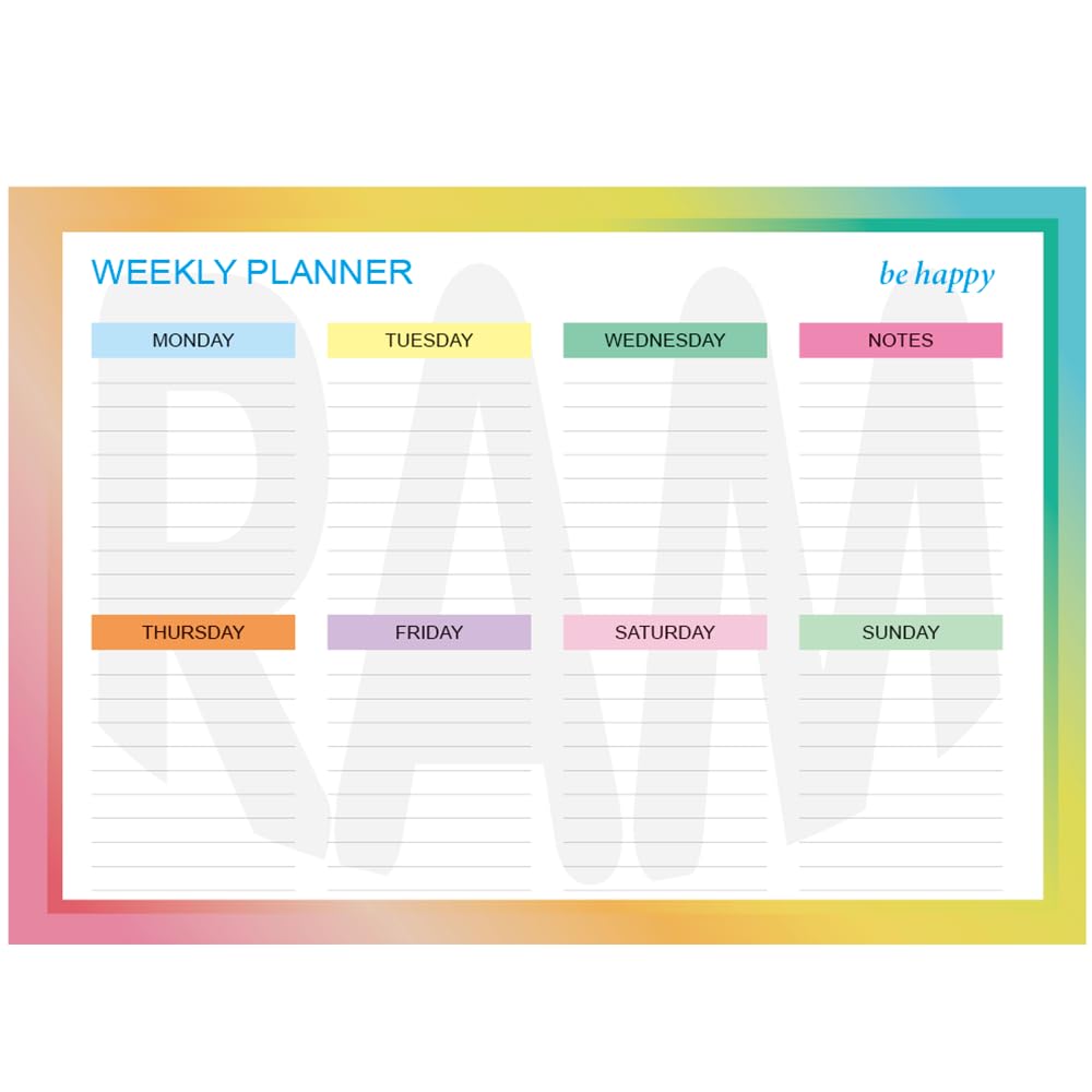 Ram® Weekly Planner Pad For Time Management 52 Sheets Tear Off Schedule Academic Planning, Personal Timetable Meal Plan For Office & Home
